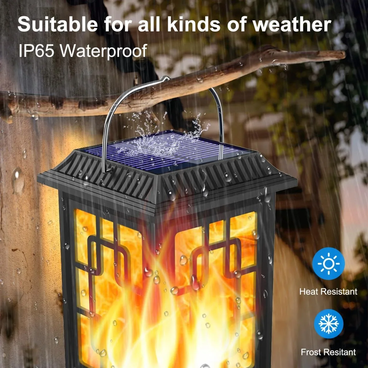 Solar Lanterns Outdoor Waterproof Flickering Flame Solar Lantern LED Hanging Lanterns Decorative Lights for Garden