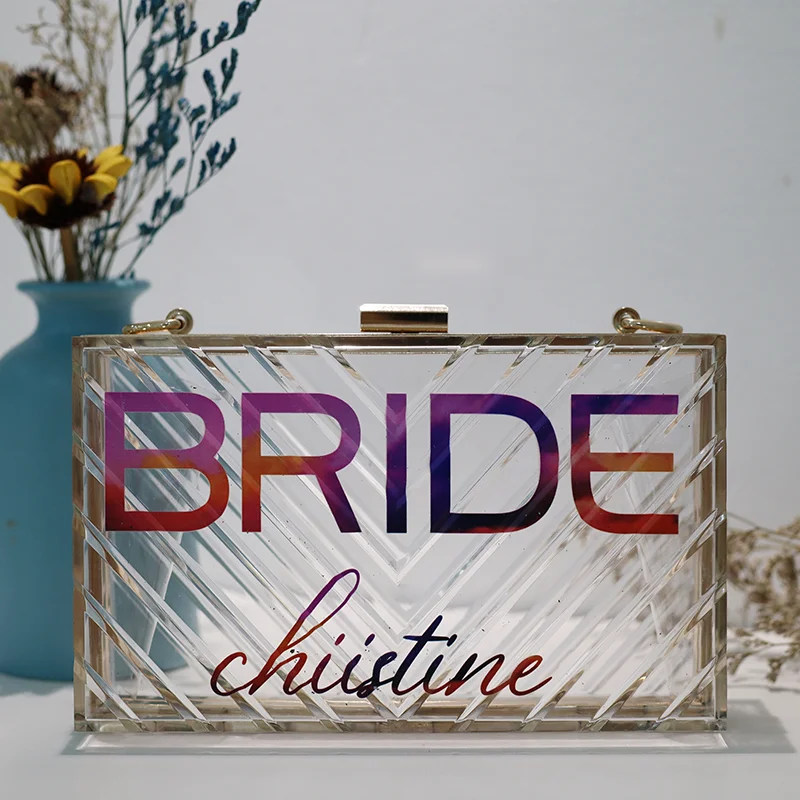 Custom Color Name Acrylic Clutch Bag Summer Wedding Party Transparent Multicolor Temperament Personalized Chain Diagonal Bag