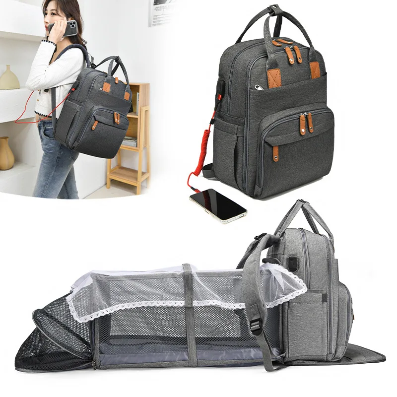 

New mummy bag shoulders baby folding bed bag multifunctional mother and baby backpack large capacity mummy bag