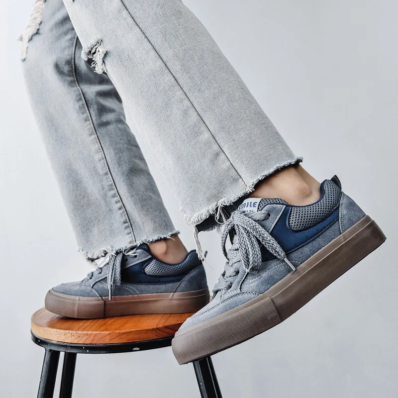 Baskets Plates à Lacets pour Homme, Chaussures d'Extérieur Décontractées, Design Simple, Plateforme Polyvalente, Style de Rue, 44