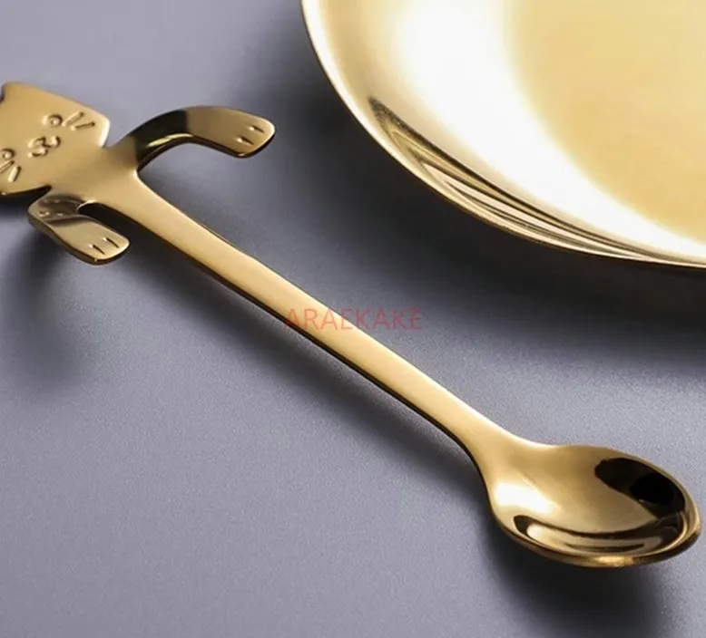 الفولاذ المقاوم للصدأ لطيف القط على شكل ملعقة قهوة معلقة ملعقة الإبداعية الكرتون الإنترنت الشهيرة القط اثارة الحلوى ملعقة الآيس كريم #4