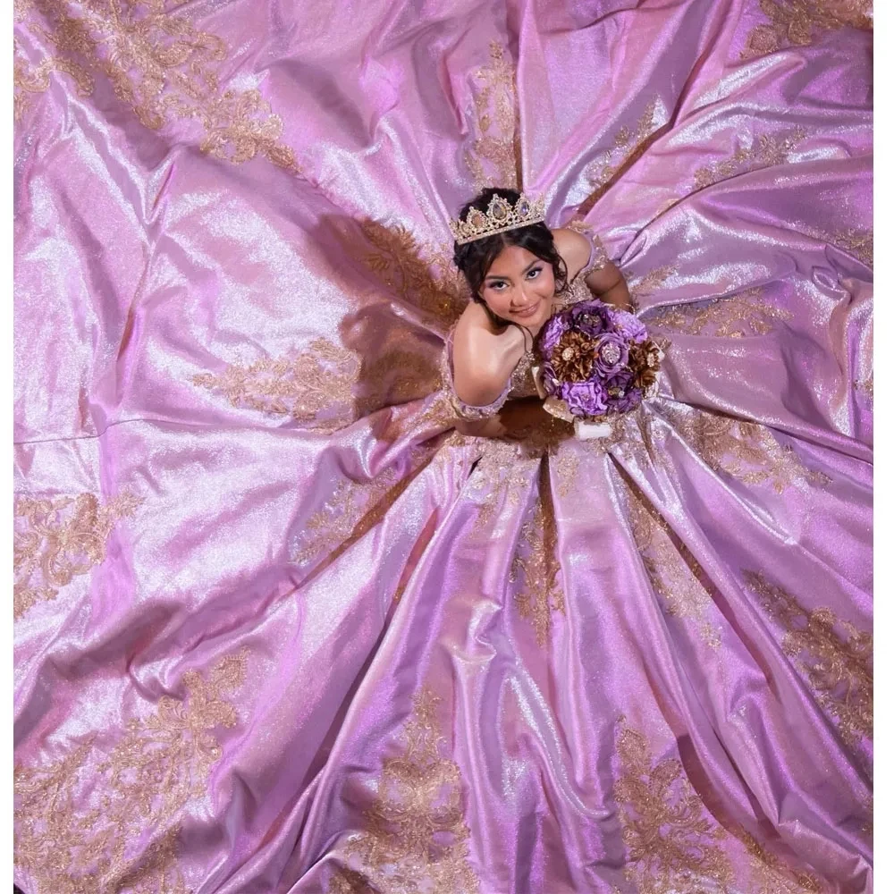 Vestidos de Quinceañera de princesa púrpura, vestido de baile sin hombros, apliques brillantes, dulce 16, 15 Años, mexicano