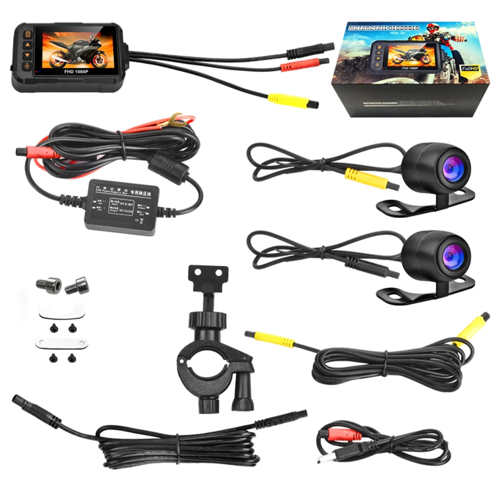 Motorcycle Driving Recorder No Screen Front and Rear Dual 1080P Cameras Built-In Wifi Waterproof Gps Parking Monitoring