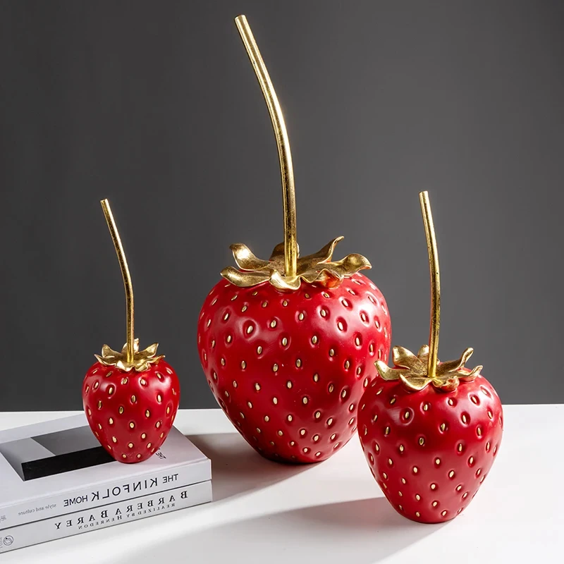 フルーツディスプレイ樹脂工芸品、b-mシミュレーションイチゴフィギュア、装飾フィギュア、金、家の装飾アクセサリー