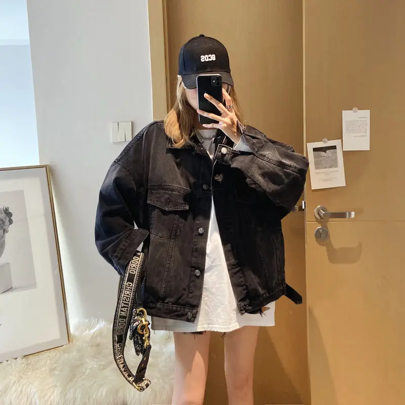 Do Old Vintage Denim Jackets Women\'s Outwear Spring Autumn 2023 New Korean Loose Letters Jeans Jacket Female Tops Streetwear