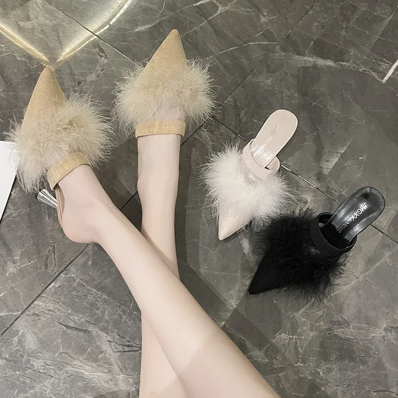 Women High Heels Slippers Fashion Thin High Heels Sandals Woman Lace-up Slides Female Shoes Fashion Sandals Lady Party Shoes