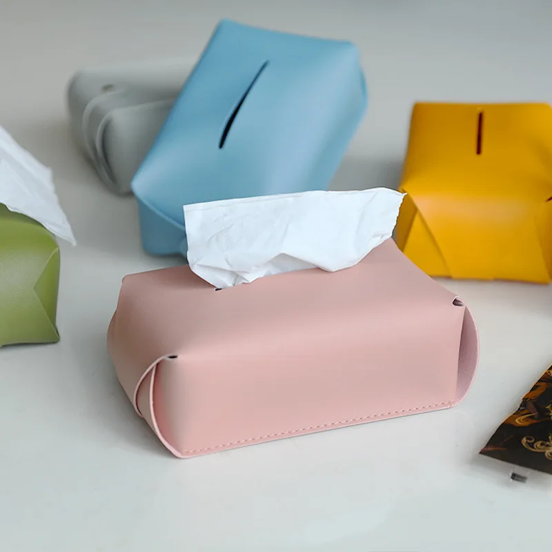 PU Leather Square Tissue Box Cover Napkin Holder Foldable Handkerchief Case For Kitchen Accessories Desktop Storage Organizer