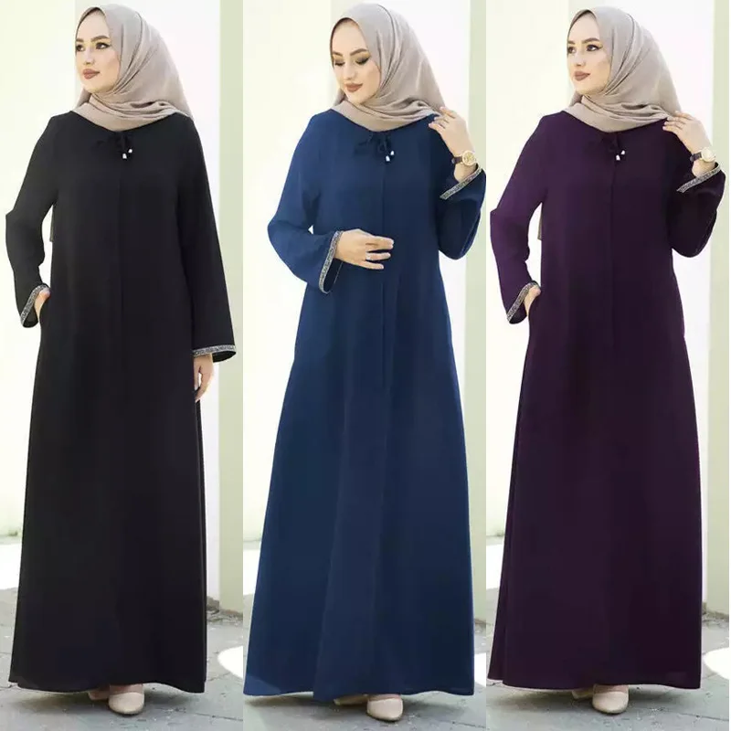 Bliskowschodnia Arab Dubai Ramadan muzułmańska luksusowa moda damska jednolita sukienka Malay Turkiye Dubai islamska suknia rozpinany sweter