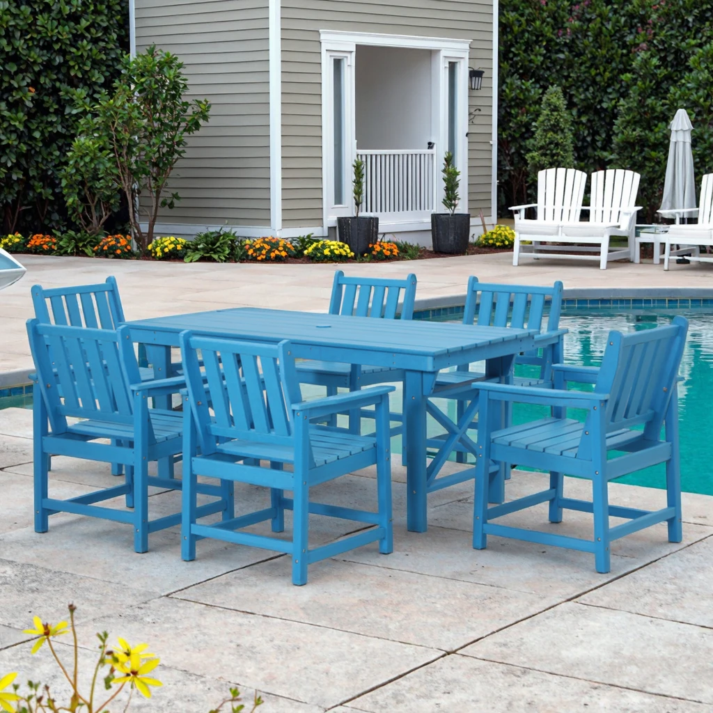 100% gerecycleerde HDPE picknicktafel voor buiten en binnen voor gazon, tuin, balkon, achtertuin, veranda, zwembaddek voor ziekenhuis, eethotel