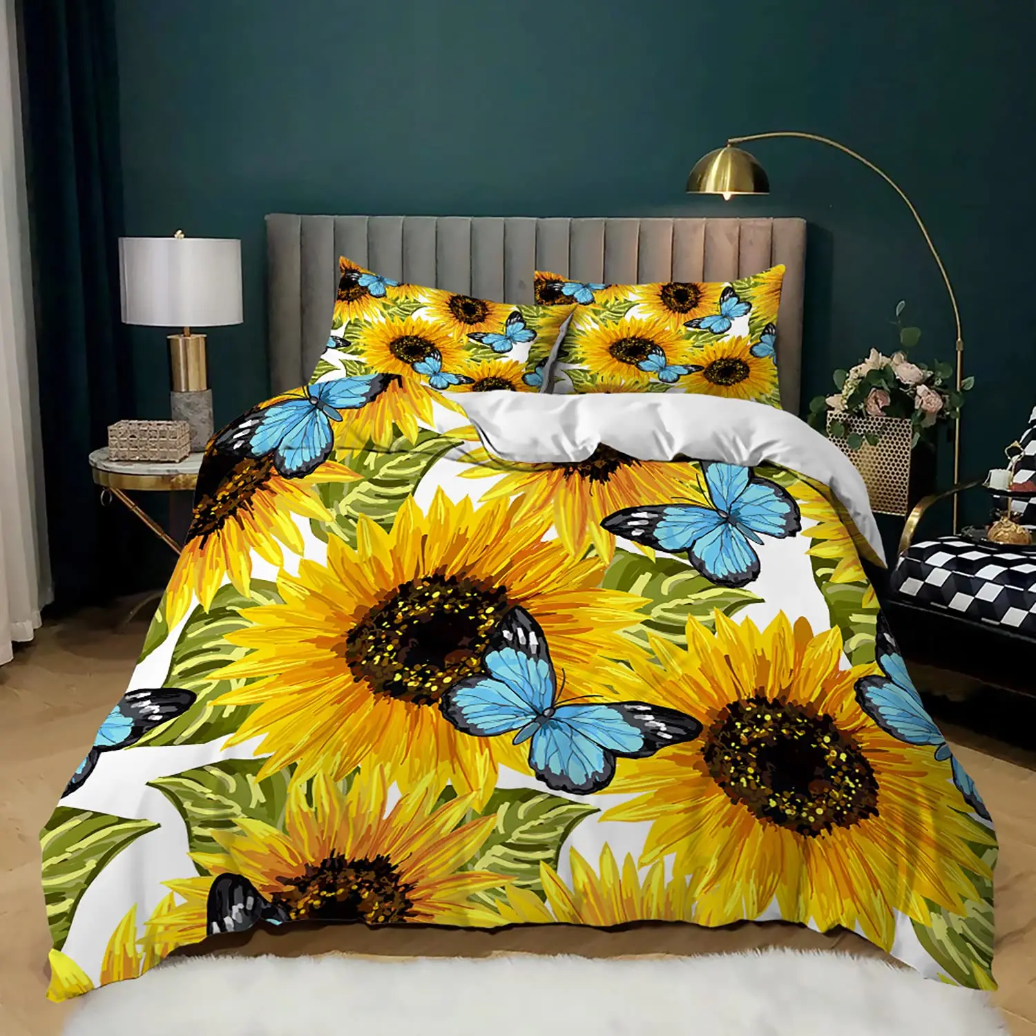 Imagem -02 - Conjunto de Consolador de Girassol Amarelo para Crianças Conjunto de Cama Borboleta para Meninas Adolescentes e Mulheres Colcha Floral Country Conjuntos de Edredão Fronhas