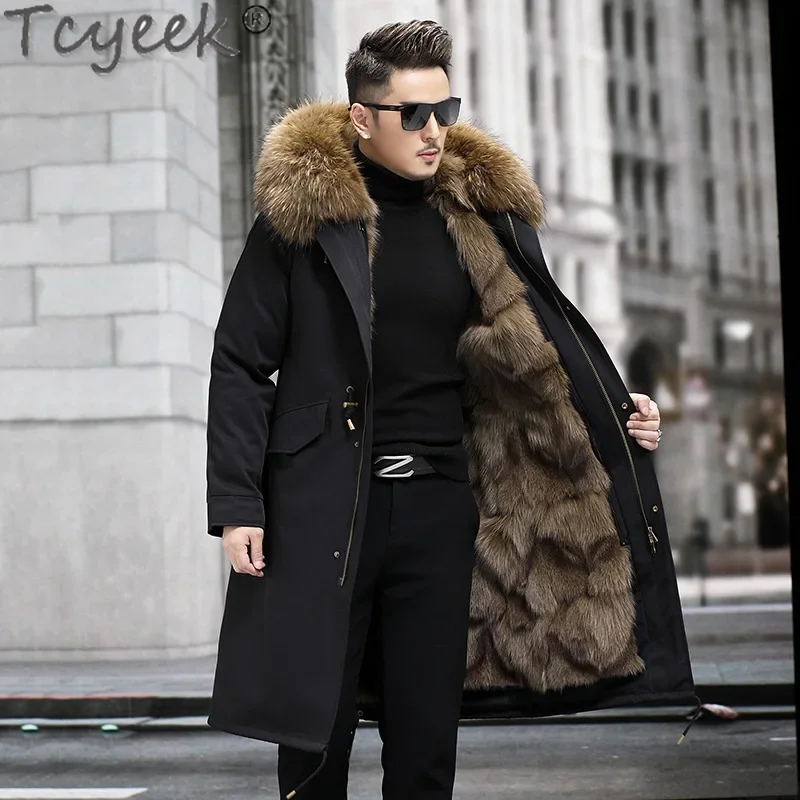 

Tcyeek Real Fox Fur Coat Winter Jackets for Men Clothes Real Fur Parka Warm Liner Detachable Windbreak Raccoon Dog Fur Collar