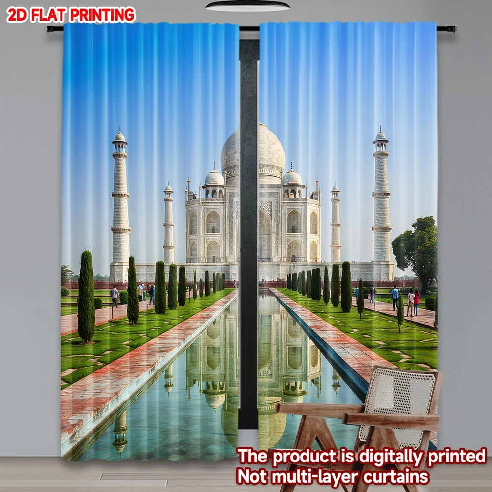 

2D flat printing 2pcs Drapes Taj Mahal Reflection(1) Digital Printed Polyester Drapes Festive Curtains for Indoor Celebrations