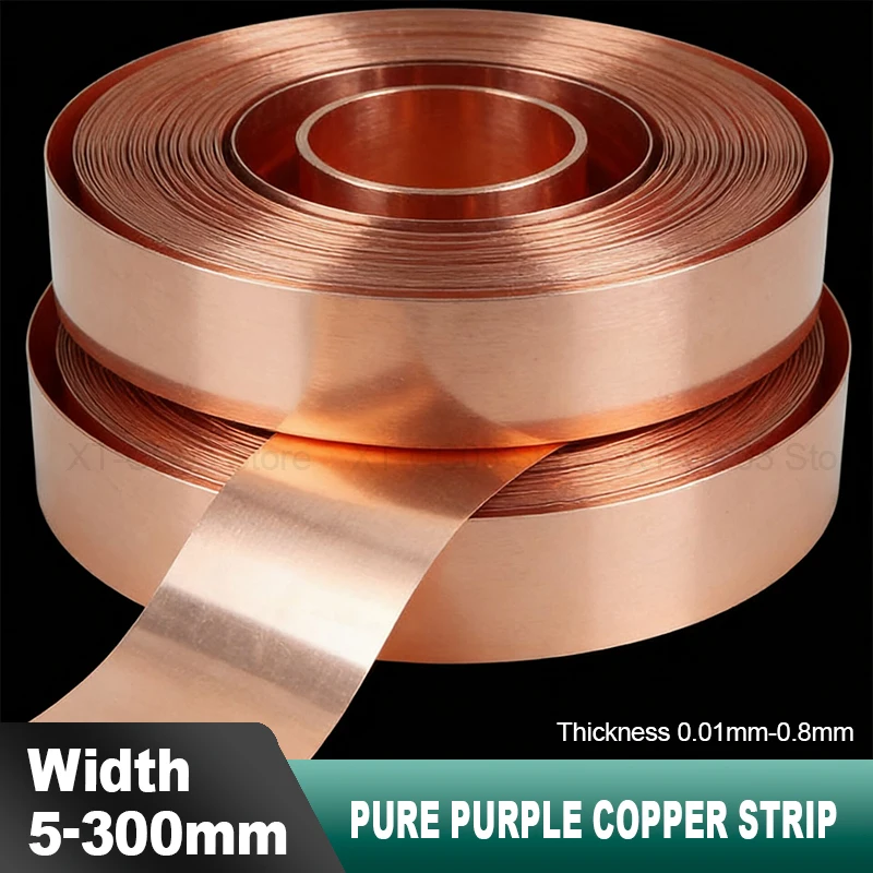 1Meter T2 Copper Strip Skin Thick 0.01mm-0.8mm DIY Copper Foil Grounding Copper Strip Conductive Heat Dissipation Copper Sheet