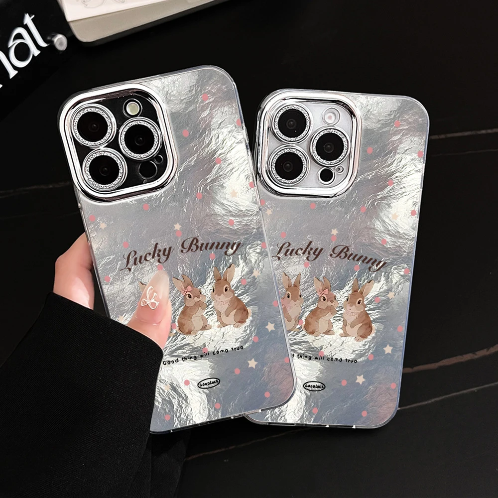 Große Hasen-Handyhülle für iPhone 17 16 14 15 13 12 Pro Max 16 15 14 Plus 17Air, galvanisierte Linse, stoßfest, weiche Hülle – Detail 3