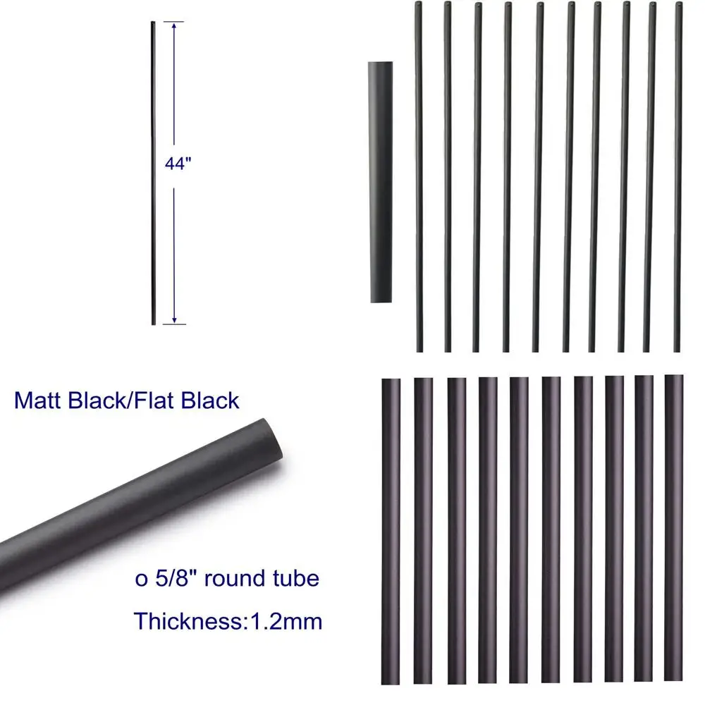 

5/8 Hollow Round Iron Balusters for Indoor Staircases, 44 Matt Black, Pack of 10