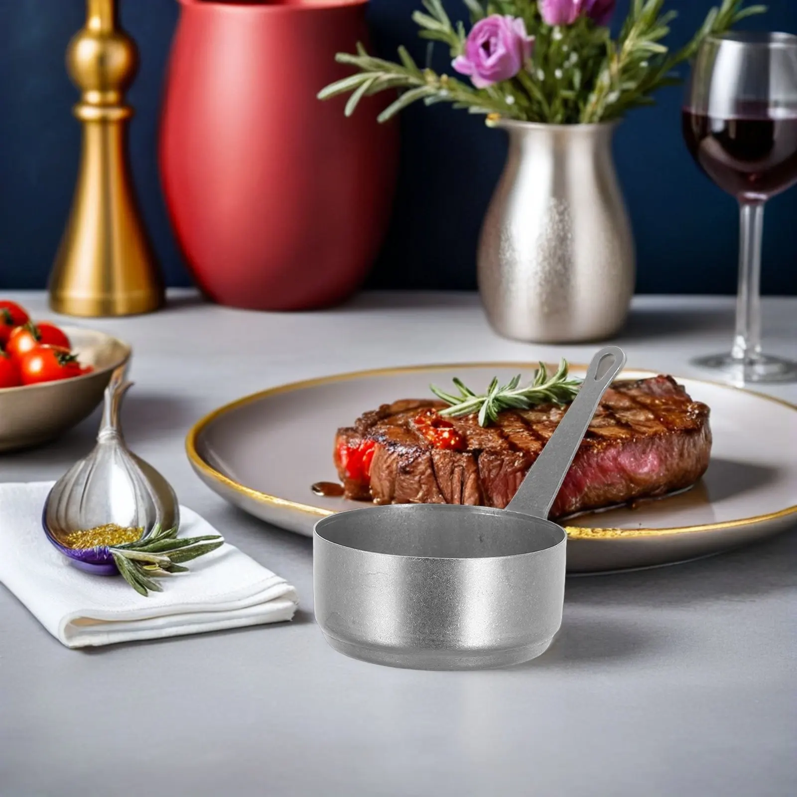 

Stainless Steel Sauce Bowl with Handle Dipping Dish for Condiments Cheese Butter Chocolate Mini Prep Saucepan for Party