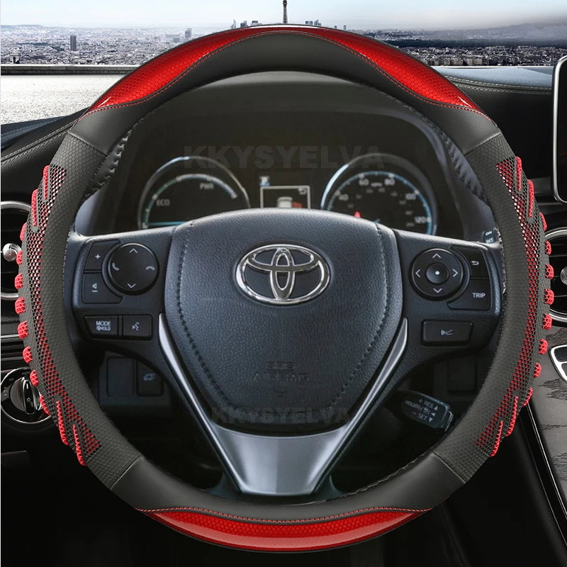 

Car Steering Wheel Cover 38cm Leather For Toyota Corolla Avensis Yaris Rav4 Hilux Auris 2015 Camry CH-R 2021 Auto Accessories