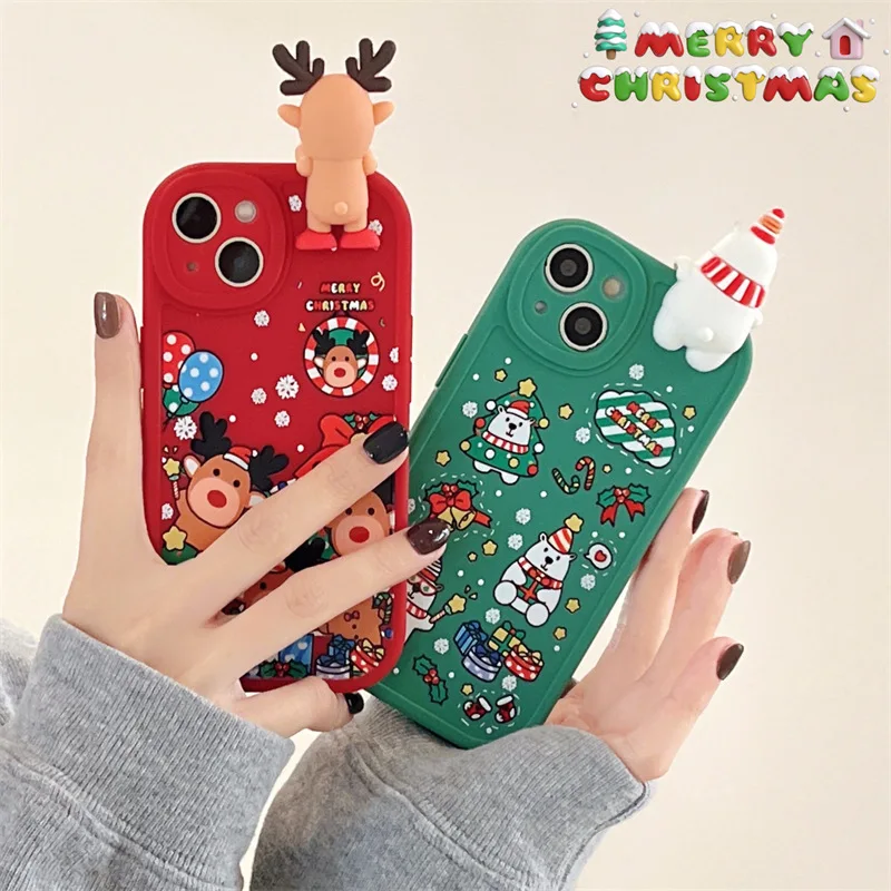 

Christmas 3D Party Snowman iPhone16 15 14 13 12 11 8 7 X Pro Max phone case 7P 8P for 13 12P Apple 11 XR Silicone phone case