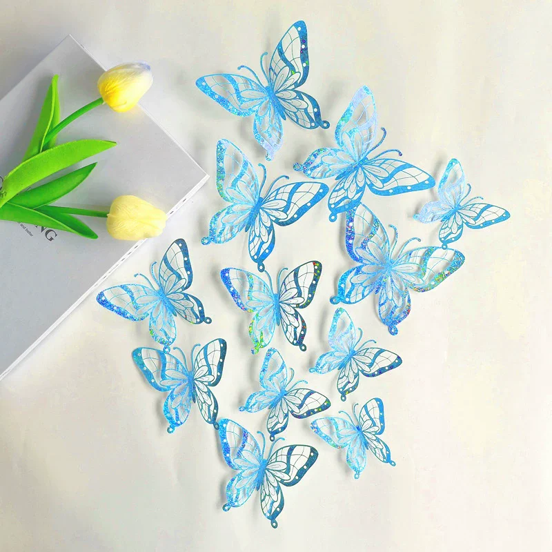 12Pcs/Set 3D Hollow Wall Stickers Butterflies Mirror Wall Art Party Wedding Decoration DIY Home Decor Stickers Fridge Wall Decal