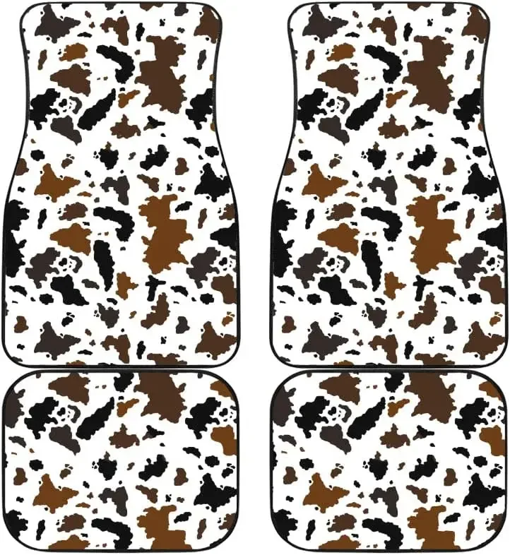 

Black Brown White Cow Pattern Print Universal Fit Premium Carpet Automotive Floor Mats Fits Most Cars, Suvs, and Trucks