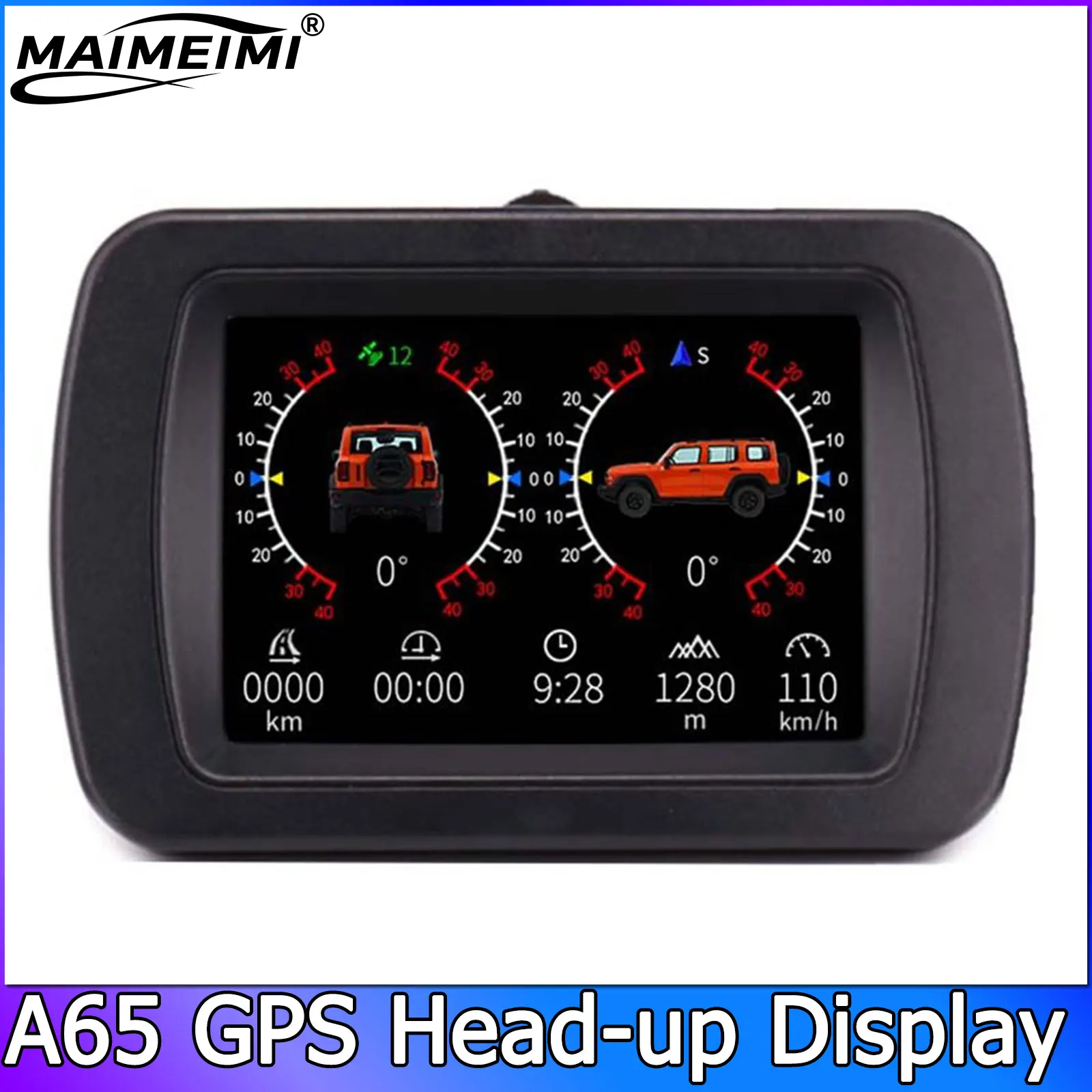 A65 Car Level Sensor HUD Gradient GPS Real-Time Off-road Vehicle System Speedometer Overspeed Alarm Auto Accessories Mileage