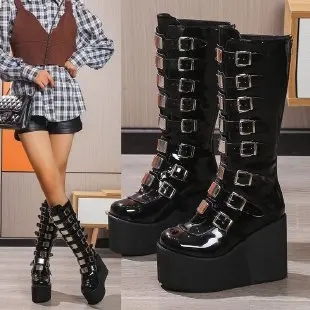 

Independent Station High Top Boots Metal Bule Thi Bot Women's Boots Faionable Waterproof Platform Winter Boots