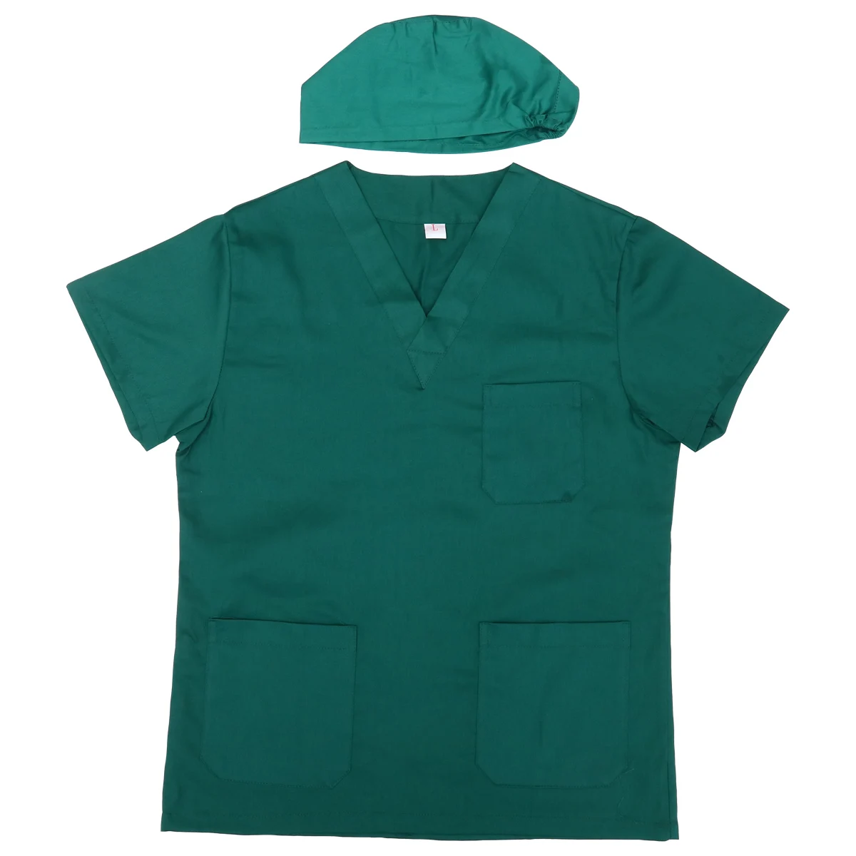 

1 Set Short Sleeves V Neck Doctor Protective Uniform Doctor Working Suit Nurse with Hat (Green, Size L)