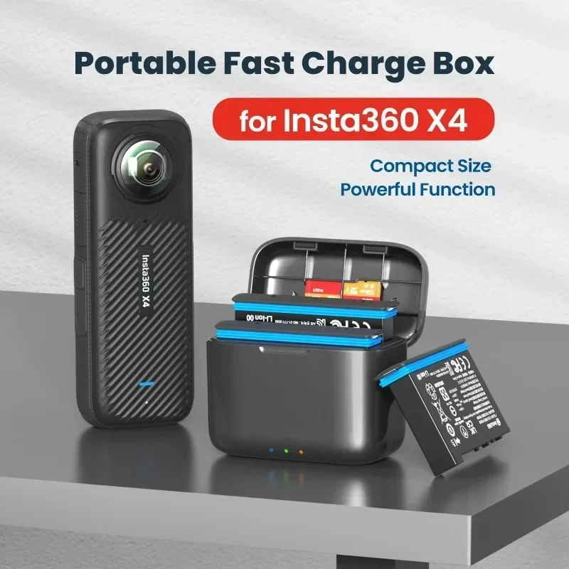 

For Insta360 X4 Battery Fast Charging Case Portable Storage box charger Action Camera Accessories