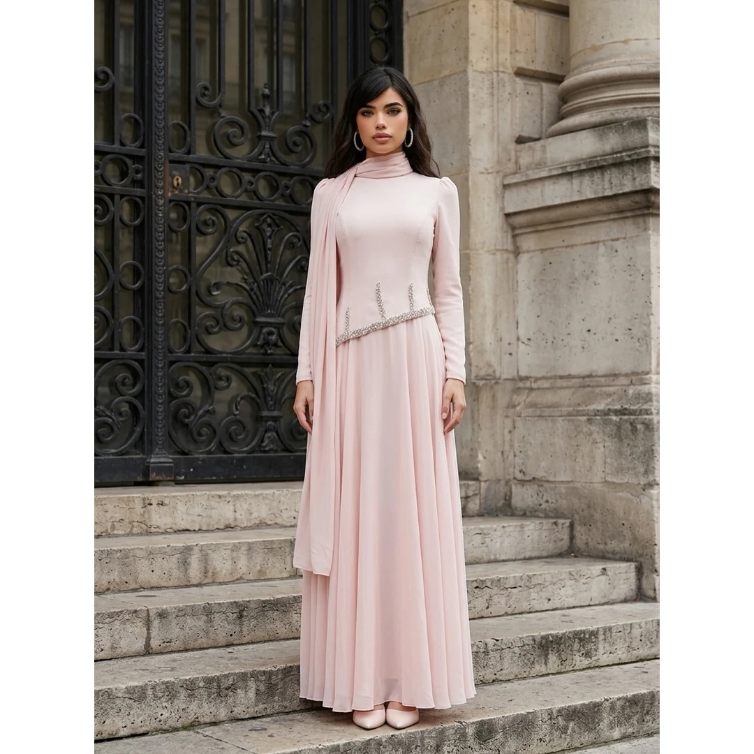 

Aura A Word Arabic Evening Dress Luxury Women's Elegant Party Dress Round Neck Custom Made Ribbon Dresses Medium Length Prom