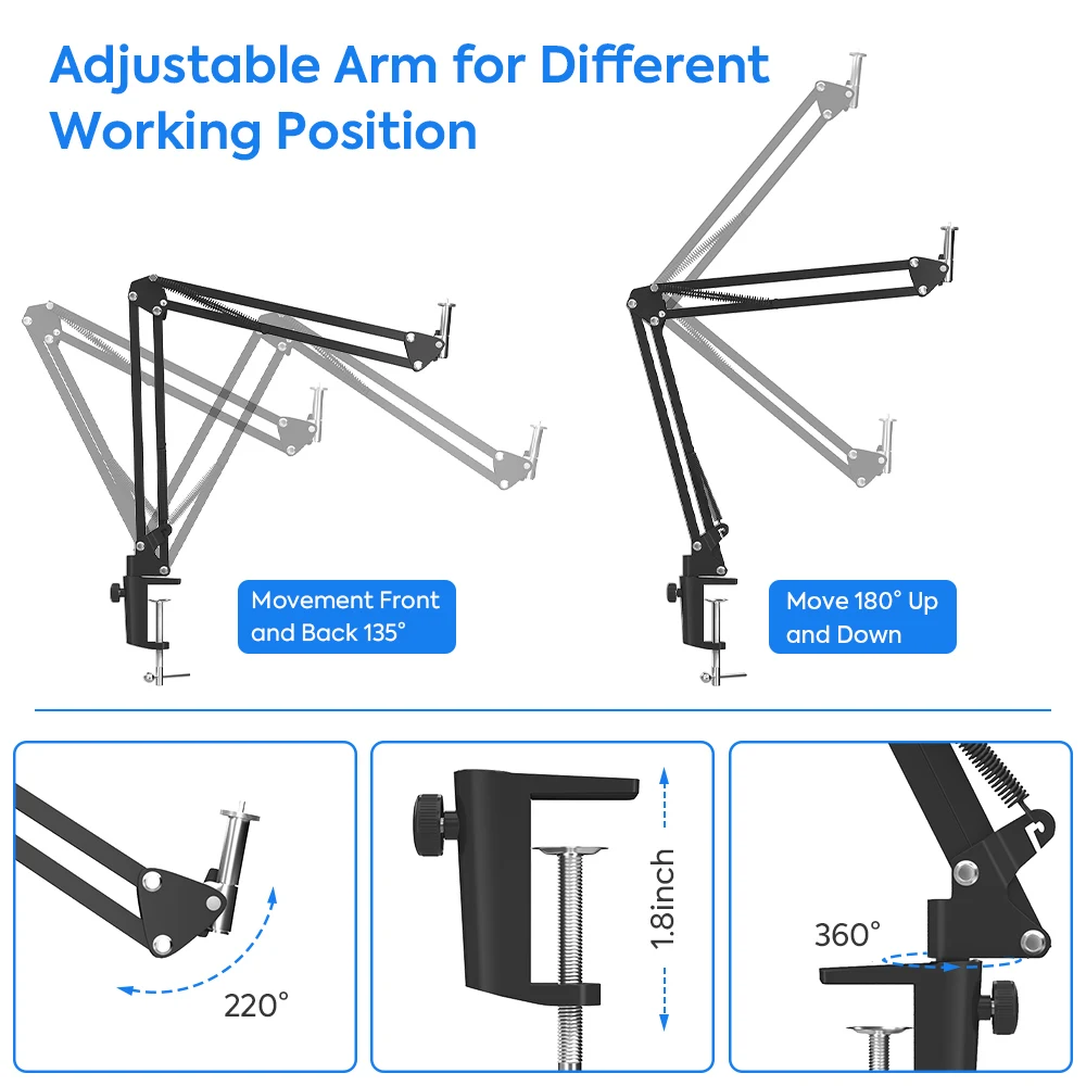 Flexible Cell Phone Stand,Gooseneck Long Arm Desk Bracket with 360° Rotation Overhead Mount clamp for Mic,ring lamp ,studio live