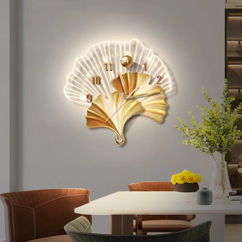 

Dining room clock decorative painting three-dimensional light luxury high-end clock living room hanging painting ginkgo biloba a