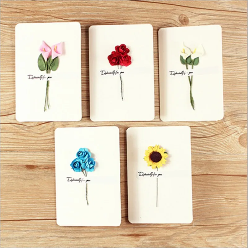 5PCS/PACK Dry Flower Cards Birthday Card  Birthday Greeting Card Postcards Gifts Card for Girl Kidschrismas