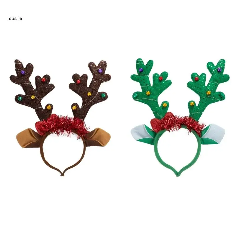 

X7YA LED Reindeer Headband for Christmas Party and Unique Deer Horn Design Hair Band Halloween Headdress