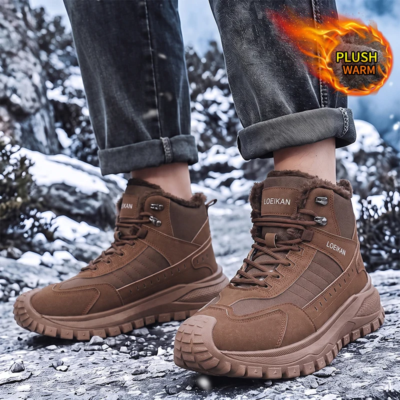 LOEIKAN Herren High-Top-Arbeitsstiefel mit drehbarer Schnalle, breiter Zehenbox, Freizeitschuhe, modische Jagd- und Trekkingschuhe für den täglichen Gebrauch – Detail 1
