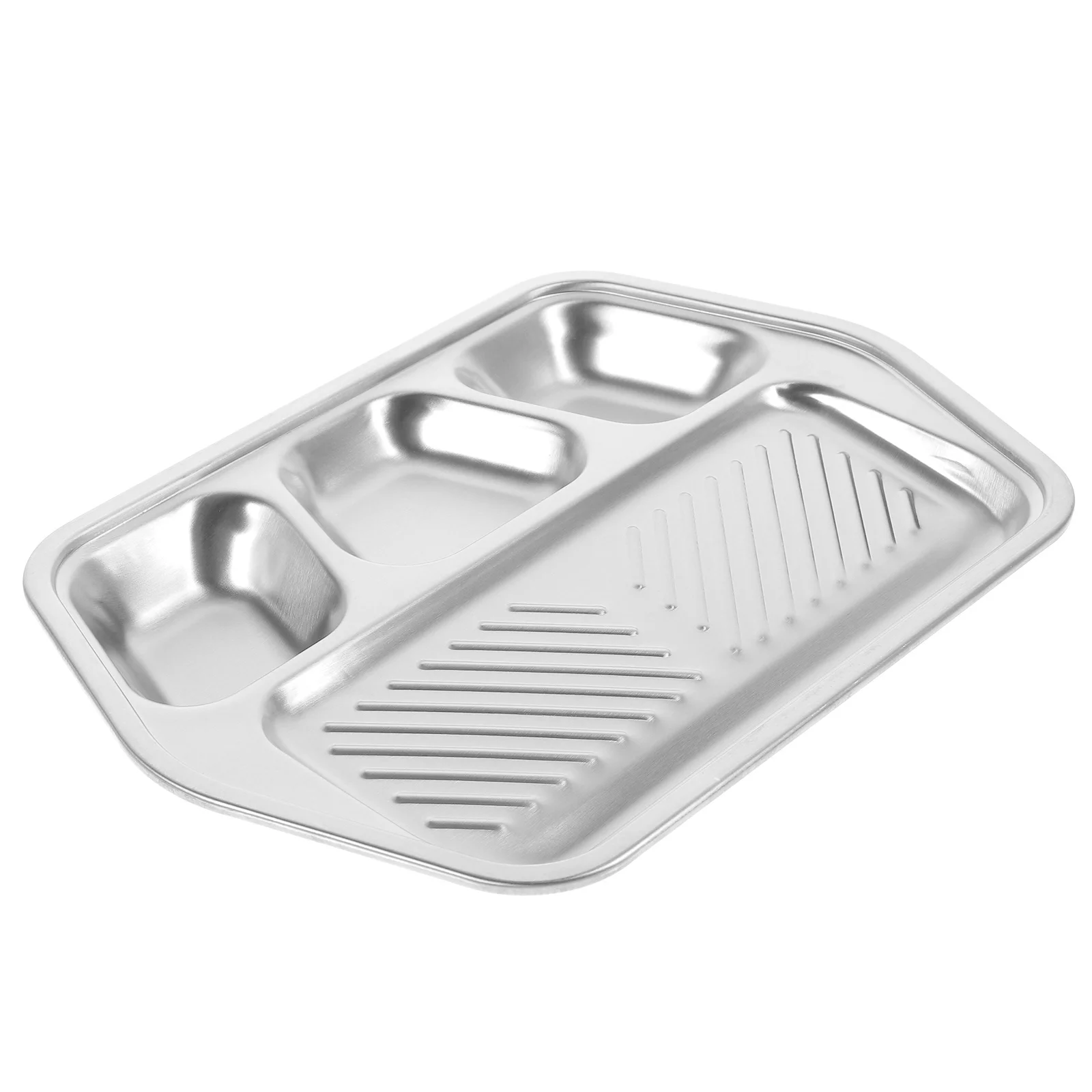 

Stainless Steel Divided Plate Rectangular Large Capacity 3-Grid Bbq Sauce Dish Metal Food Serving Plate Barbecue Utensils