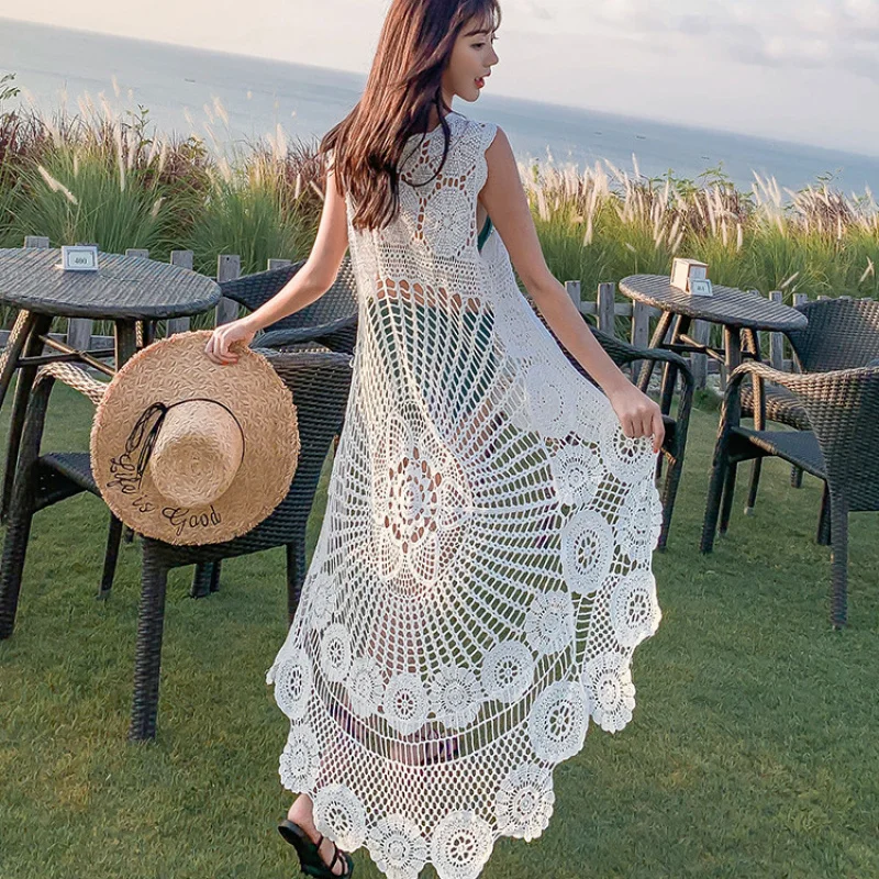 Design Lace Hollow Summer Wear Cotton Sling Vest Skirt Blouse Pure Desire Long Dress Women