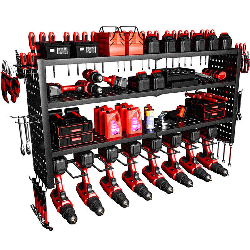 Power Tool Organizer Rack 4 Layers Wall Mount Wrench Drill Holder Garage Tool Organizer Heavy Duty Metal 8 Drill Holder Rack