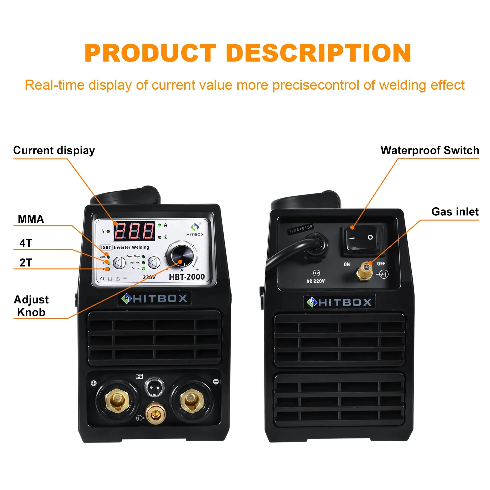 HITBOX TIG/ARC Welding Machine 2 IN 1 Stick HBT2000 MMA 2T/4T Automatic Semi-automatic Welder 220V～240V 200A