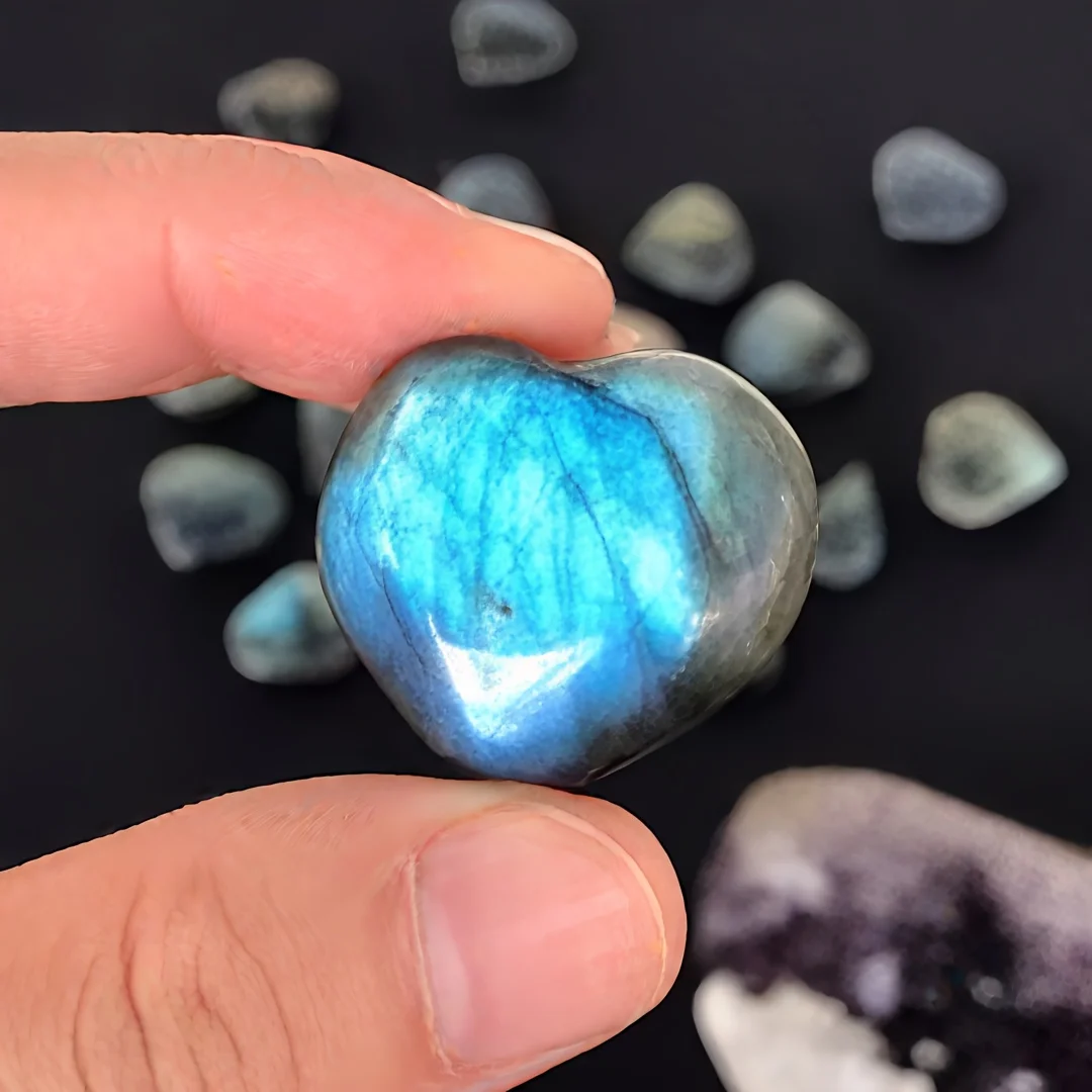 3 uds pequeñas piedras de corazón de labradorita, piedras decorativas de corazón irregulares y lisas, piedra Natural que reflejan colores, decoración del hogar