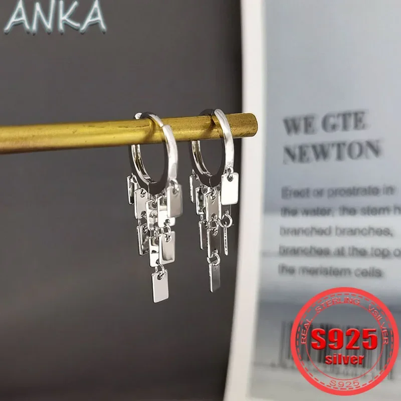 

ANKA NEW S925 Silver Earrings Buckles Women's Earrings Rectangle Sequins Tassel Earrings Trendy Wearing