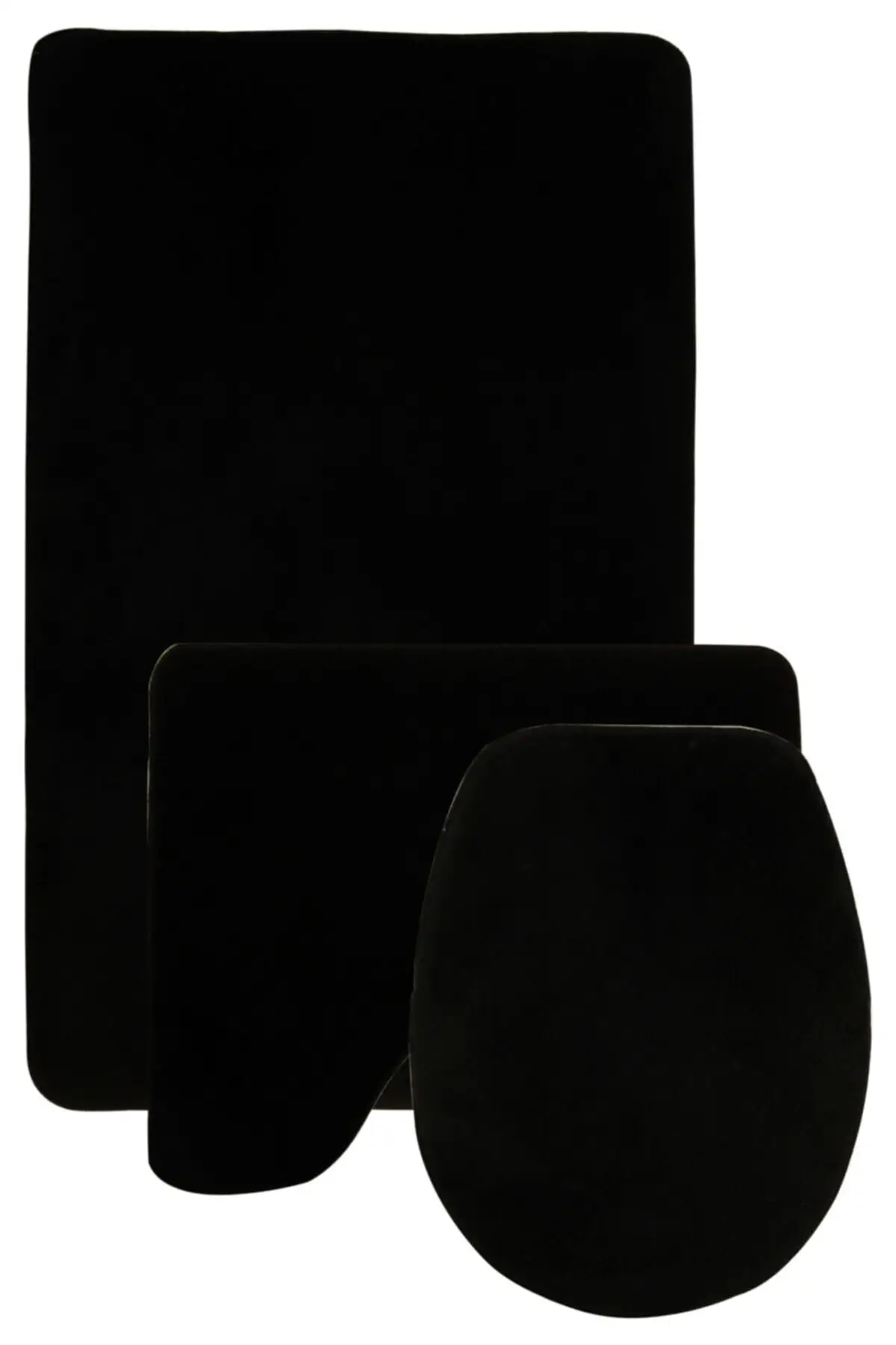 

3 Piece Plain Black Ultrasoft Bathroom Carpet Mat Set Non-Slip Toilet Seat Set Water Absorbent Washable Home Office Decoration