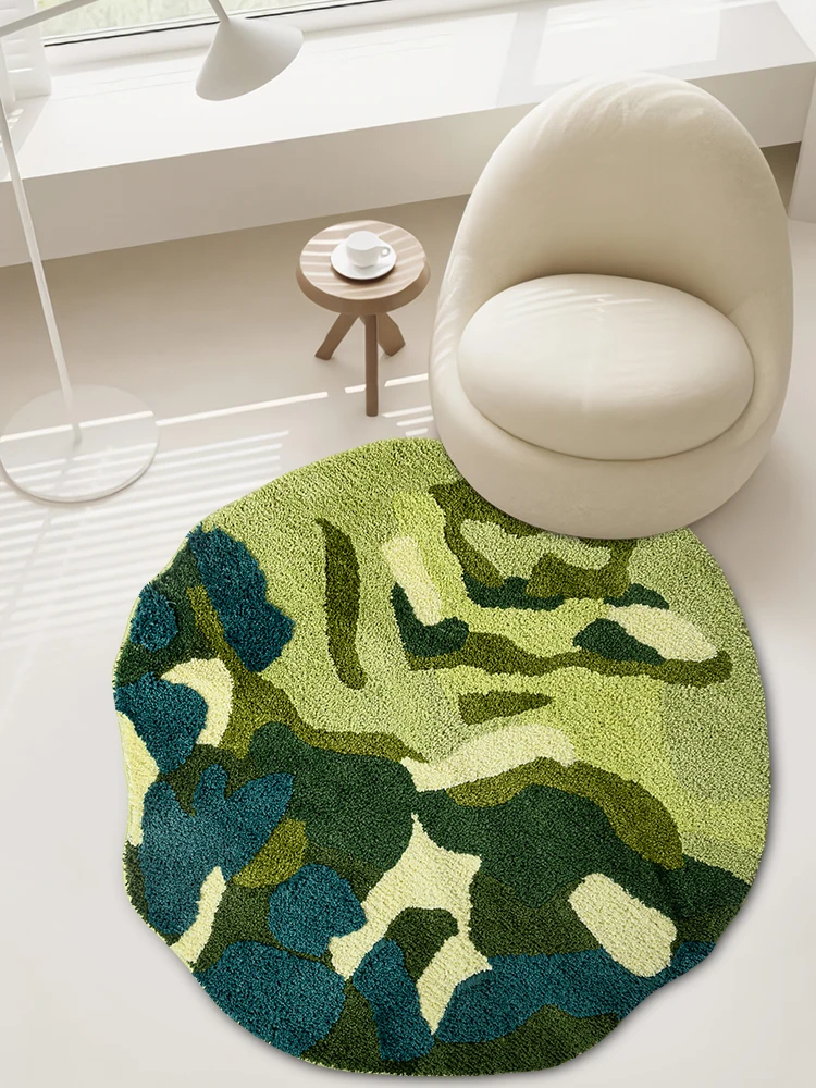 3D Round Green Moss Tufted Rug for Bedroom Living Room Forest Moss Area Rug Bedside Modern Fluffy Floor Mat Anti-slip Home Decor