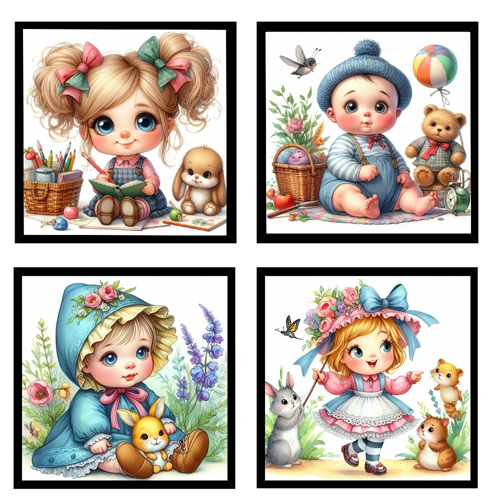 Cartoon Kawaii Angel Girl 5D Full Round Diamond Painting Kits Cute Butterfly Girls DIY Drills Mosaic Embroidery Cross-stitch