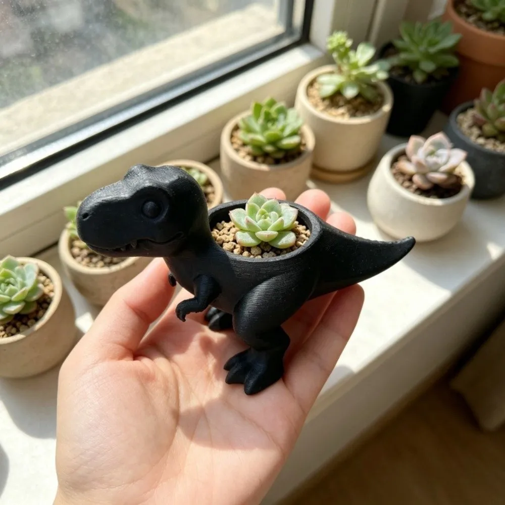 Storage 3D Printed Dinosaur Flowerpot Ornaments Desktop Decor Plant Planter Funny T-Rex Plant Pot