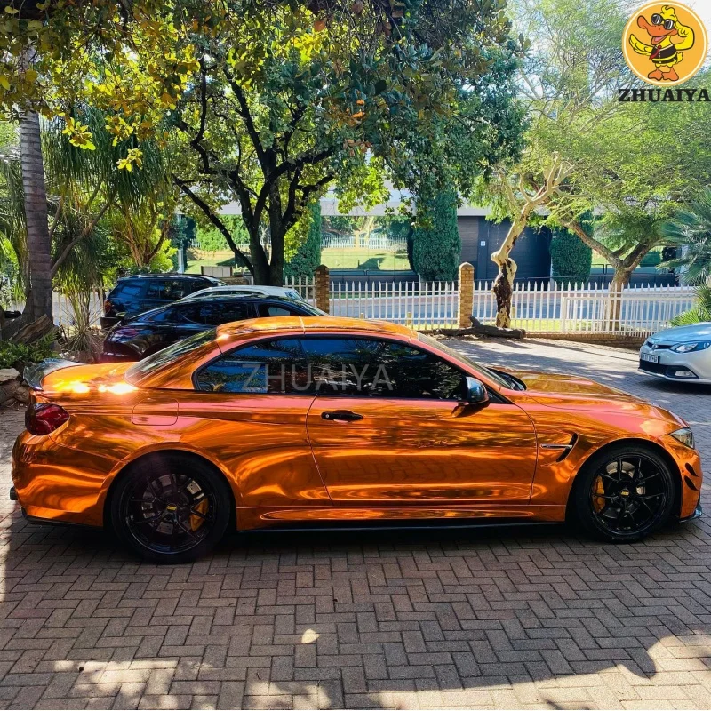 1.52X18M Rekbaar Oranje Holografische Chroom Vinyl Wrap Zelfklevende Film Sticker Luchtafgifte Bubble Vrij Diy Auto Wrap Roll