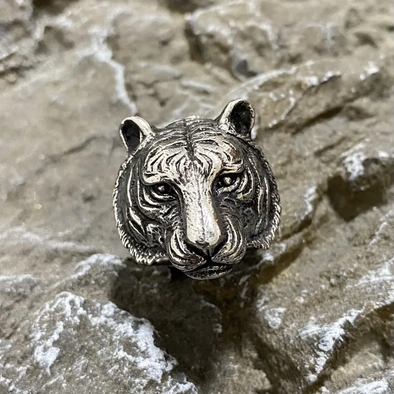 Classic Tiger Gothic Punk Animal Vintage Stainless Steel Ring For Mens Party Gift Jewelry Unisex Retro Fashion Metal Wholesale