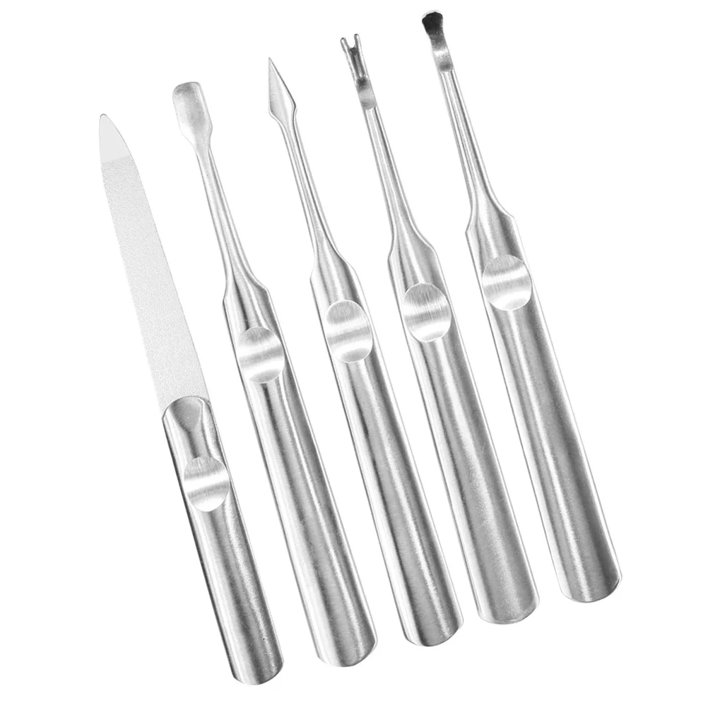 5 pezzi in acciaio inox set di lime forchette per la pulizia delle cuticole delle unghie della pelle morta forcella che modella strumenti per manicure kit per la cura delle unghie