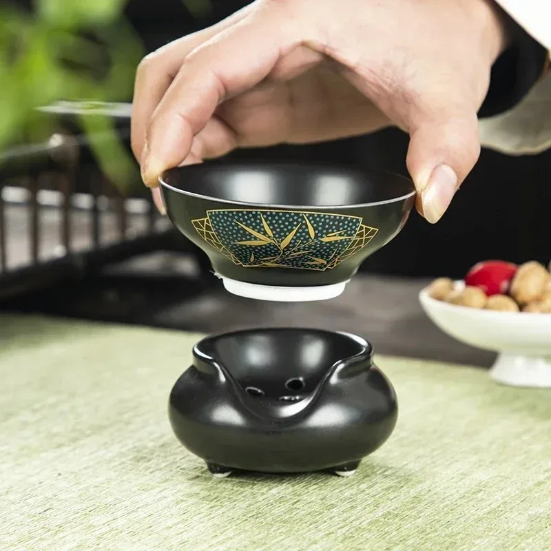 Chinese Tea Set Accessory, Tea Filter Tool, Archaistic Lotus Pattern Infuser, Ceramic Strainer, Funnel and Stand Set, Teaware