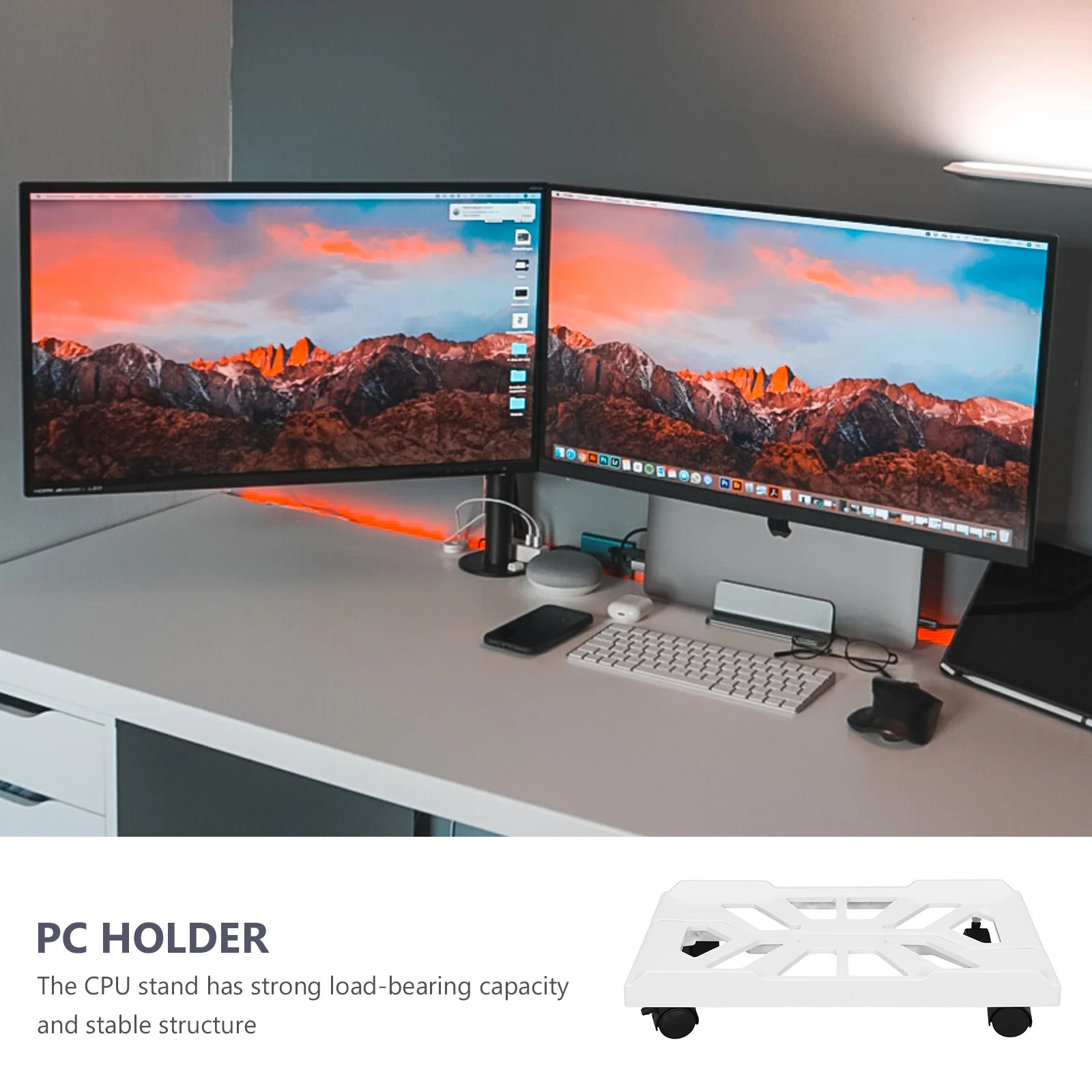 Desktop Computer Bracket Stand CPU Case Holder Tower Floor under with Wheels Mobile Cell Phone