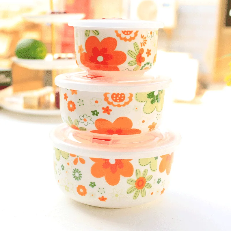 

nhen Large Size Bone China Microwave Se Lunch Box with Lid Cerc Soup Bowl Fly Use Combination Bento Box